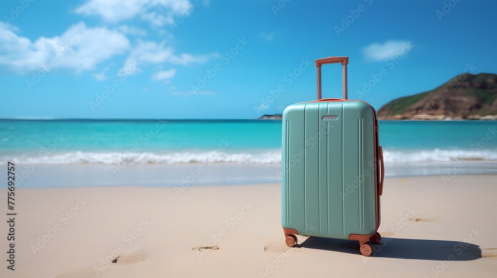 summer vacation background with bags on the beach summer vacation background with bags on the beach