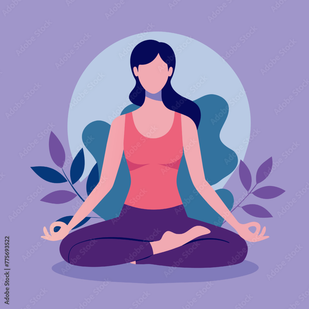 woman practicing yoga in lotus position with leaves background vector illustration graphic design woman practicing yoga in lotus position with leaves background vector illustration graphic design