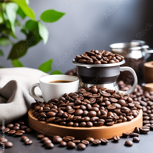 Dark Roast Delight: Aromatic Coffee Beans in White Cup
