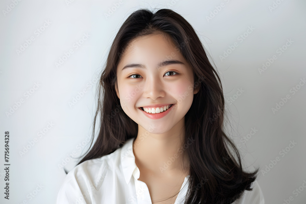 Closeup portrait of Beautiful smiling Asian woman with smooth healthy skin Closeup portrait of Beautiful smiling Asian woman with smooth healthy skin
