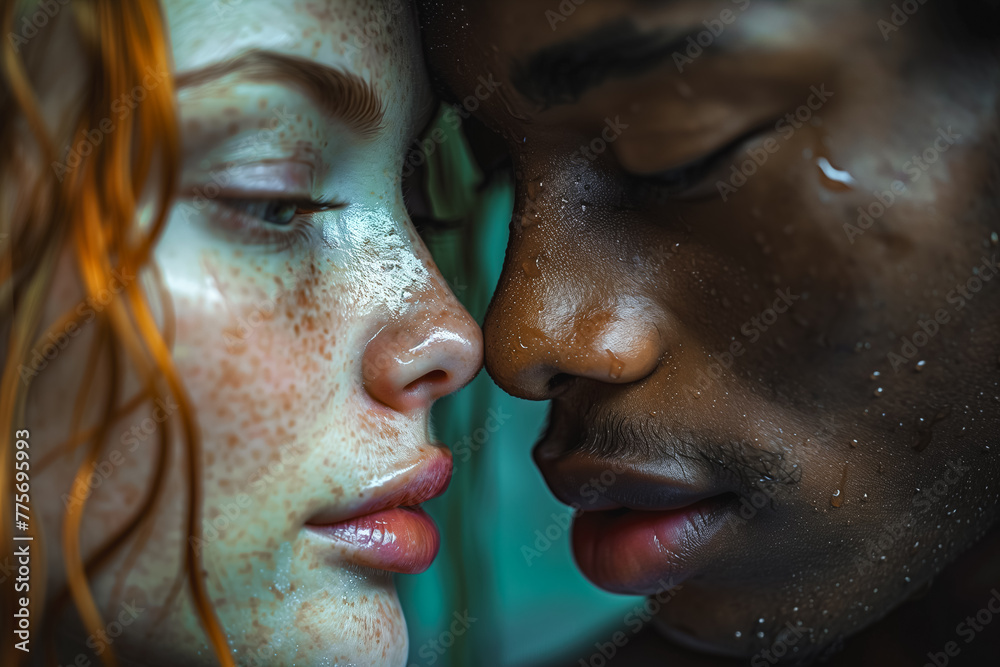 Woman Kissing Man Up Close