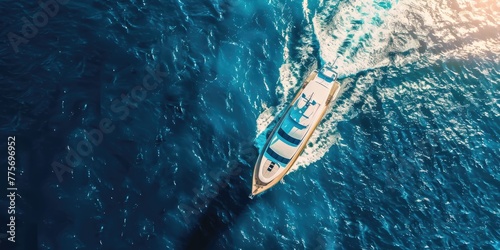 top view of luxurious yacht in a deep blue sea