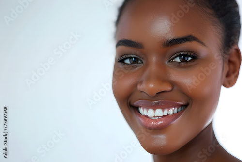 Closeup portrait of Beautiful smiling African American woman woman with smooth healthy skin