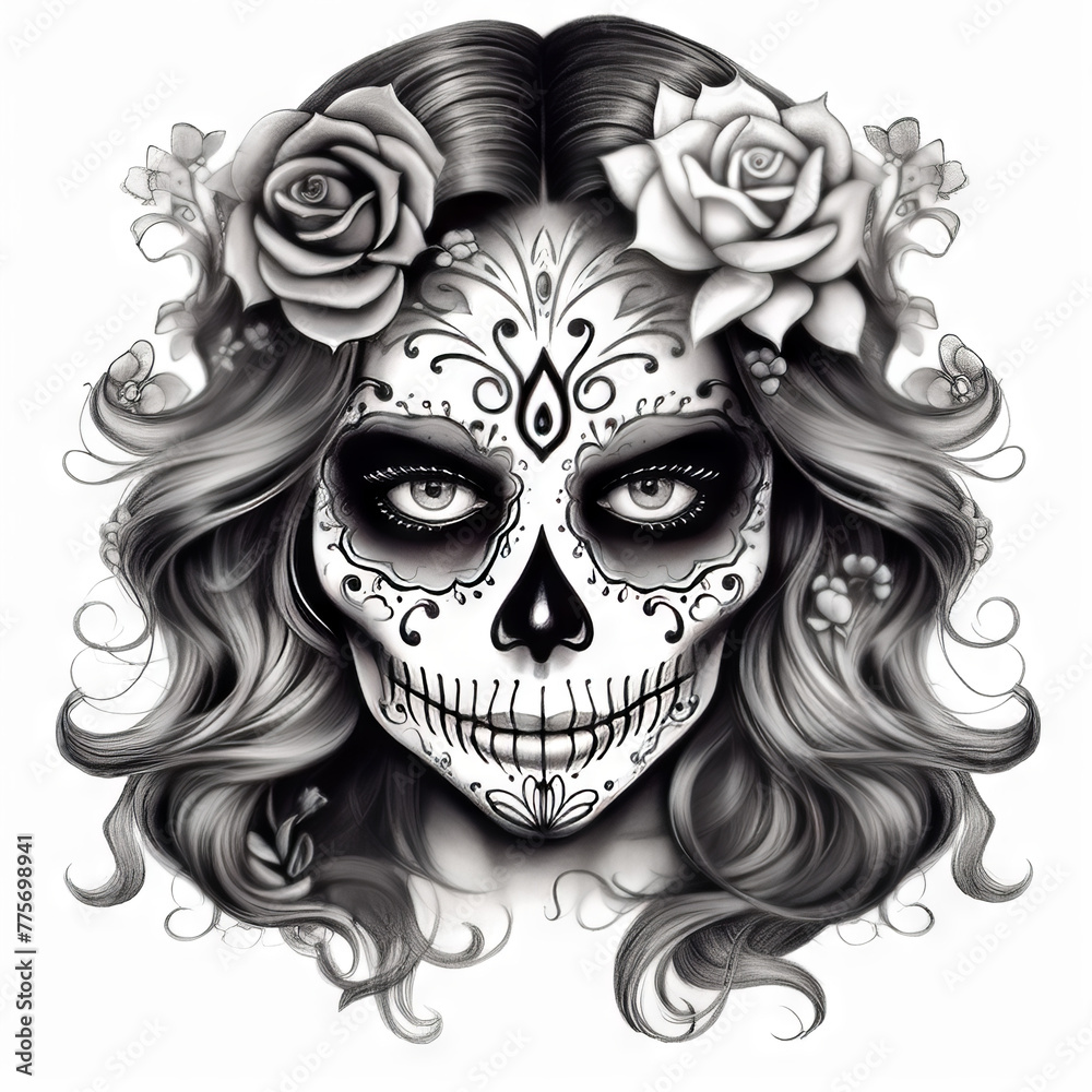 Tattoo design skull with mexican art