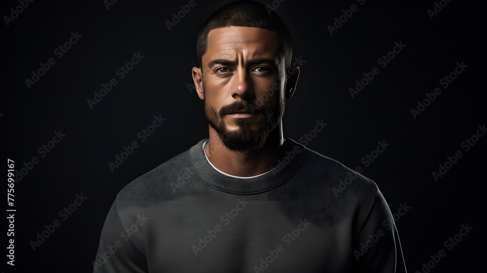 Naklejka premium Handsome Man portrait, 30 years old, isolated on dark background