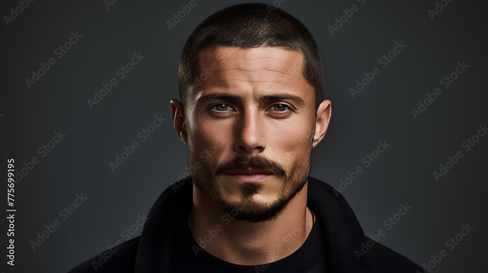 Handsome Man portrait, 30 years old, isolated on dark background