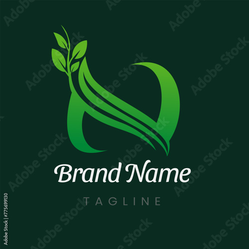 Letter N Branch Tree Natural Leaf Logo Design Vector