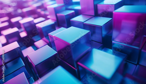 Abstract background with cubes in blue and purple colors, 3d rendering illustration. Modern design for banner, poster or presentation