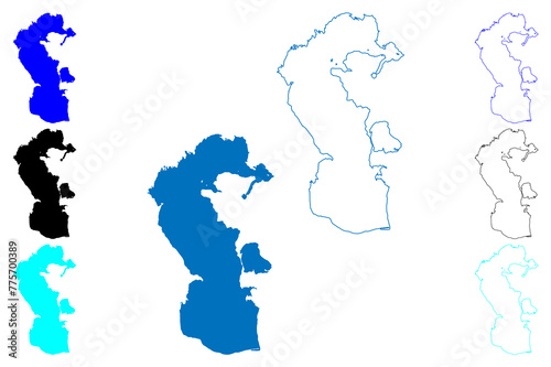 Caspian Sea salt lake (Russia, Russian Federation, Eurasia, Garabogazköl Aylagy) map vector illustration, scribble sketch map