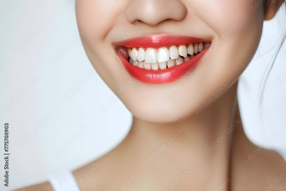 A close-up shot of the lower portion of a woman's Charming smile with white teeth for dental service promotions A close-up shot of the lower portion of a woman's Charming smile with white teeth for dental service promotions