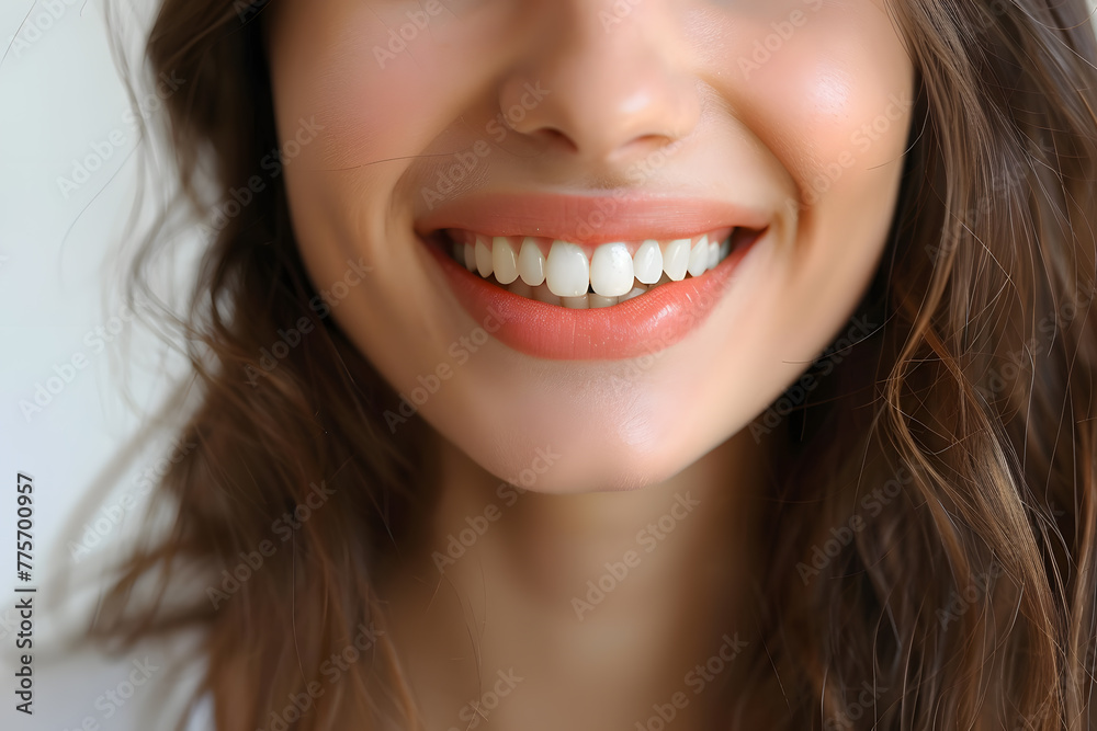 A close-up shot of the lower portion of a woman's Charming smile with white teeth for dental service promotions A close-up shot of the lower portion of a woman's Charming smile with white teeth for dental service promotions