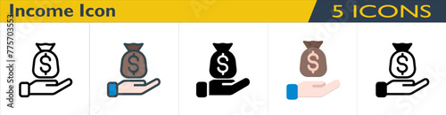 Income icon with 5 styles (outline, color lineal, solid, color and mixed)