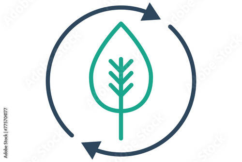 ecology icon. leaf in circle and arrow. icon related to ESG. line icon style. nature element illustration