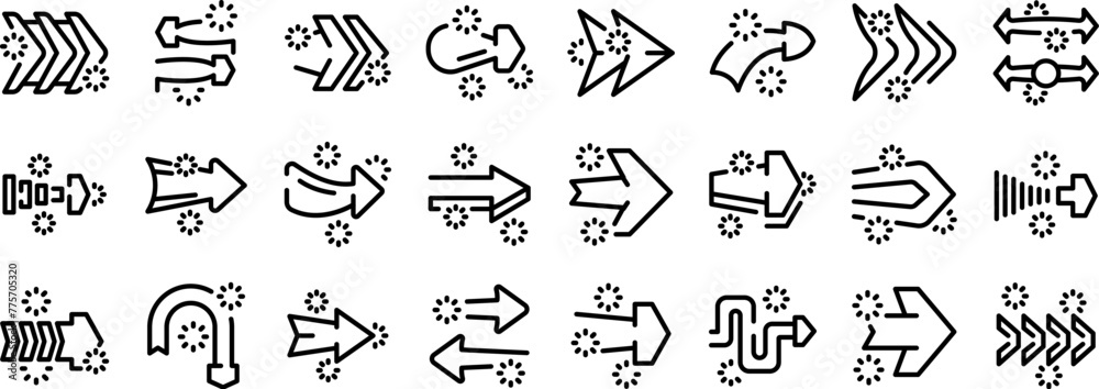 Straight long arrow icons set outline vector. Right cursor. Thick away Straight long arrow icons set outline vector. Right cursor. Thick away