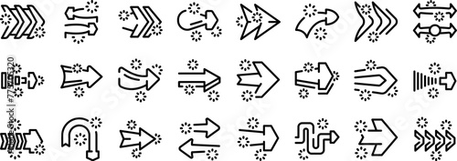 Straight long arrow icons set outline vector. Right cursor. Thick away