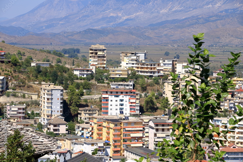 View to living houses in Gjirokastra, Albania