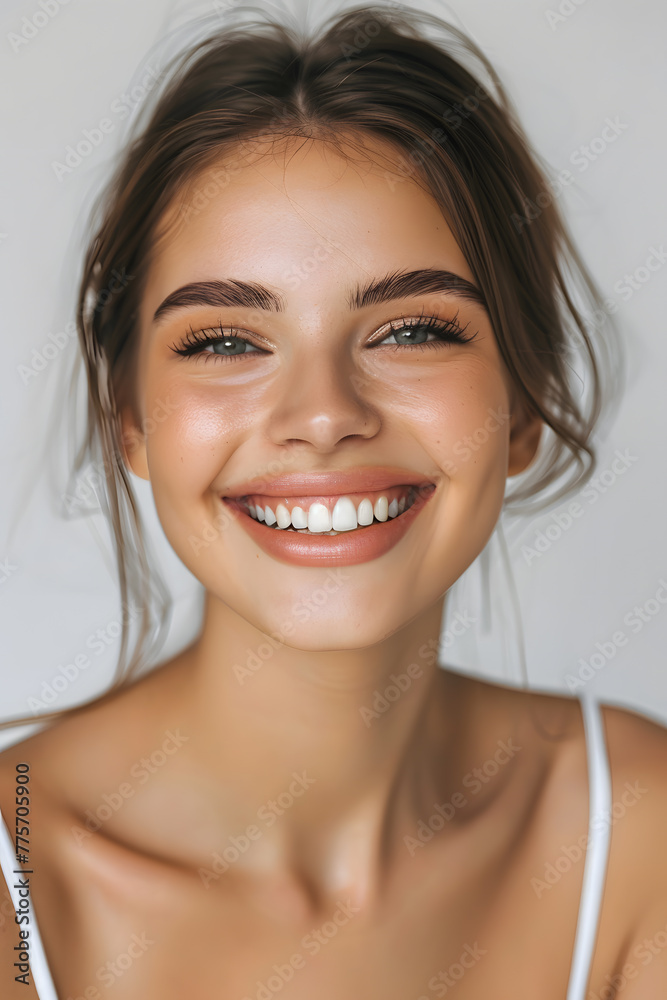 Young  woman close up portrait. Model woman laughing and smiling. Healthy face skin care beauty, skincare cosmetics, dental