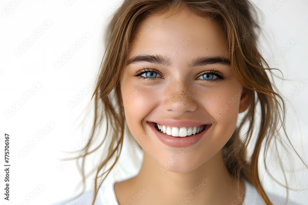 Young  woman close up portrait. Model woman laughing and smiling. Healthy face skin care beauty, skincare cosmetics, dental