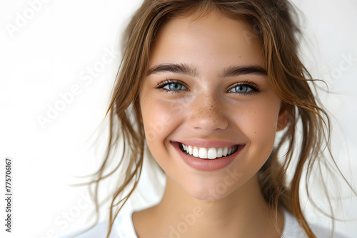 Young woman close up portrait. Model woman laughing and smiling. Healthy face skin care beauty, skincare cosmetics, dental