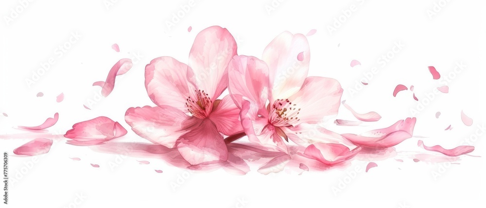 The petals of a delicate pink flower are separated in this watercolor illustration of a floral watercolor isolated on white The petals of a delicate pink flower are separated in this watercolor illustration of a floral watercolor isolated on white