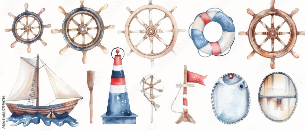 Icon Boat Rigging Illustration with nautical elements, rigging symbols, lifebuoy ...