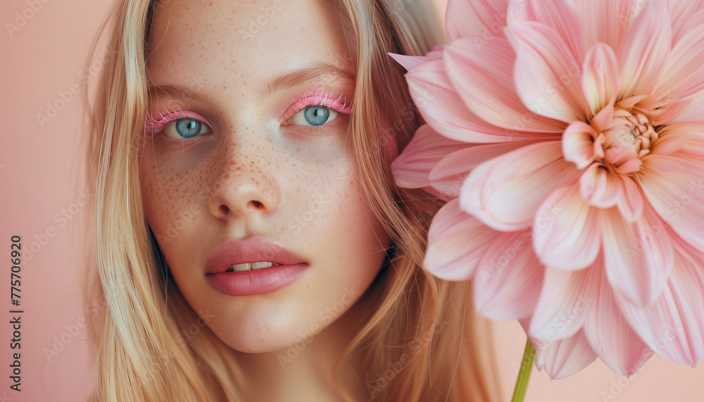 Woman portrait with fine make up. Light Pink Eyelines (Eyeliner)
