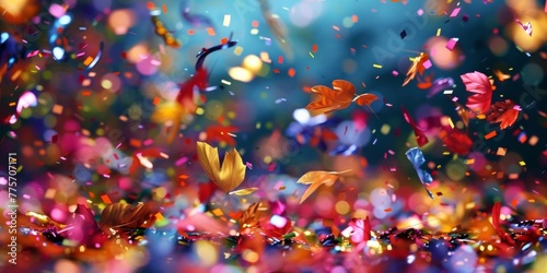Colorful confetti pieces flying in a burst of motion, creating a vibrant display