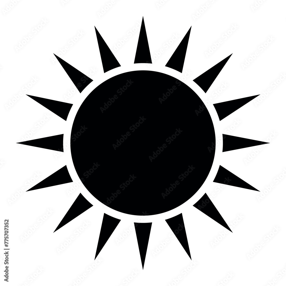 sun silhouette symbol icon shape, black and white vector illustration