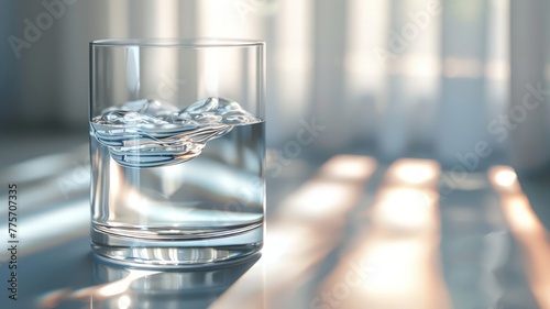 Crystal clear water in glass with sunlight reflections
