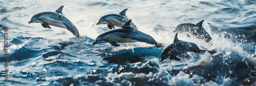 two dolphins jumping in water photo
