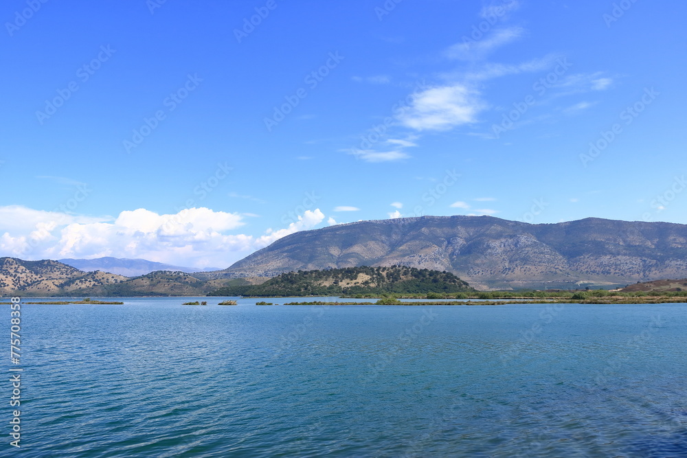 Shore of Lake Butrint lagoon in Butrint National Park, Albania