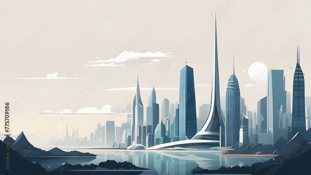 Urban skyline silhouette at vector illustration - obrazy, fototapety, plakaty 