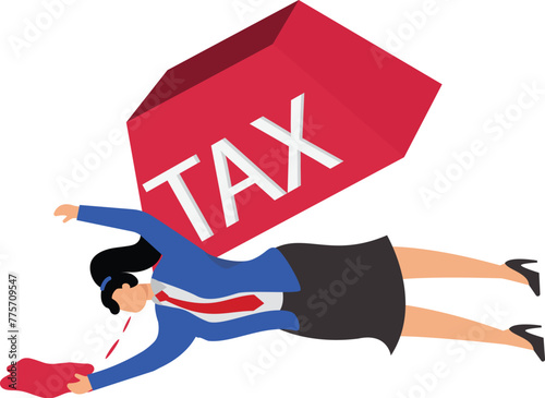 Huge letter TAX overwhelms the businesswoman, tax burden or debt payment, tax period, tax issues, tax concepts