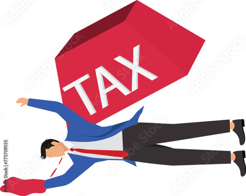 Huge letter TAX overwhelms the businessman, tax burden or debt payment, tax period, tax issues, tax concepts