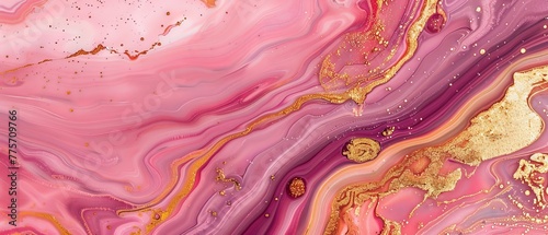 This fashion marbling illustration features an abstract background with a fake stone texture  agate with pink and gold veins  and painted artificial marbles.