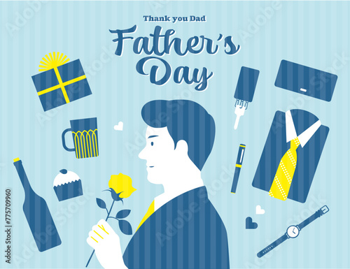 父の日イメージのイラスト素材セット ベクター 6月 お父さん ギフト