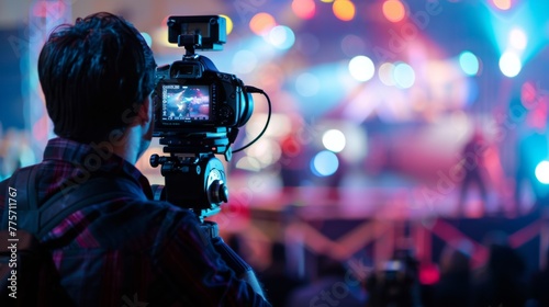 Person Holding Video Camera at Stage