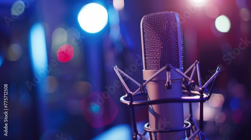 Microphone in Recording Studio With Background Lights