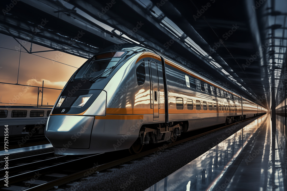 Naklejka premium Image of train. Train related topics. Vacation by train. Rail strike. Train accident.