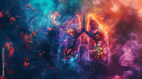 Radiology concept. Diseases of the lungs in the picture lung cancer concept. Medical Illustration. Copy space