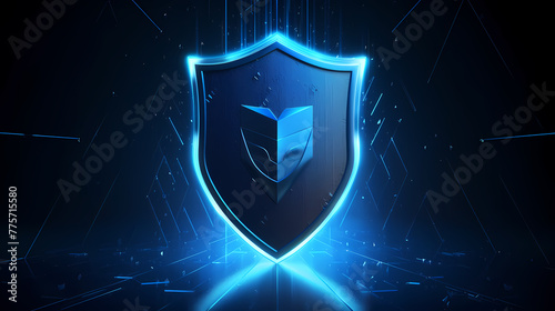 Security technology with security shield symbol on dark blue