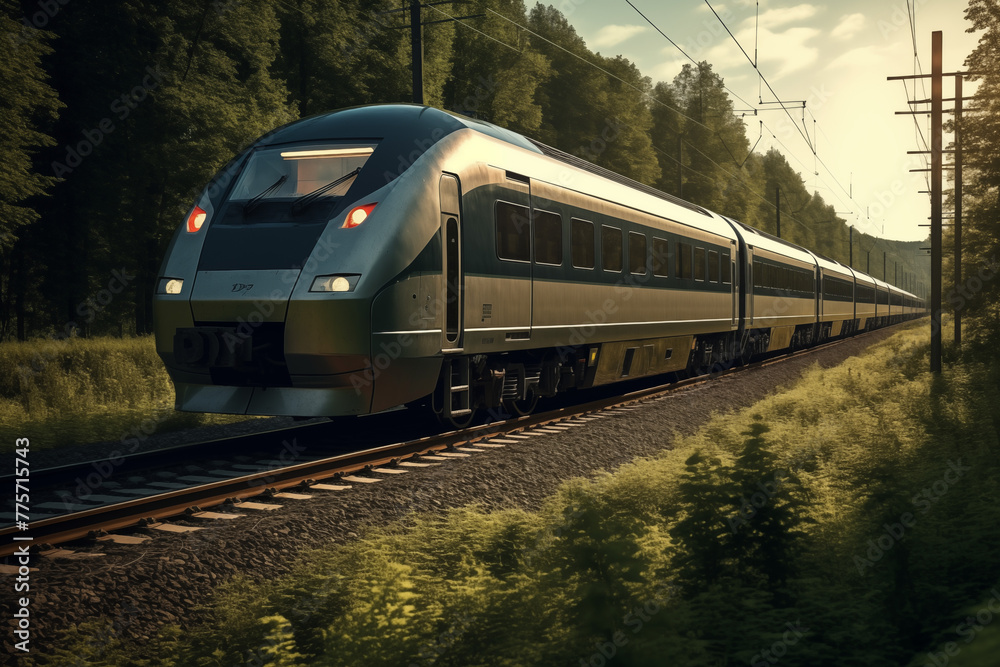 Naklejka premium Image of train. Train related topics. Vacation by train. Rail strike. Train accident.