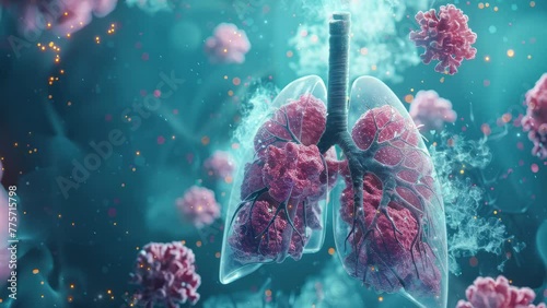 Radiology concept. Diseases of the lungs in the picture lung cancer concept. Medical Illustration. Copy space