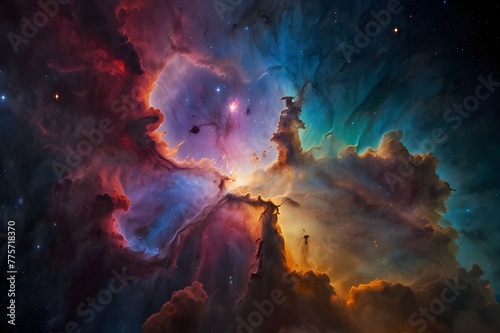 Starry Serenade  Traveling Through the Enchanted Night Sky on a Celestial Odyssey Gorgeous cosmic nebula produced using generative artificial intelligence A portion of the rainbow texture painting. Ga