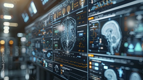 AI driven predictive analytics in healthcare, close up on a screen showing patient data analysis for early diagnosis. photo