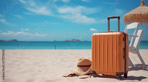  orange suitcase on the beach