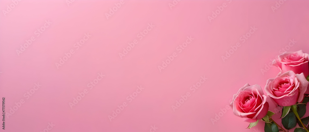 Pink roses on pink background. Valentine's day card design background with copy space