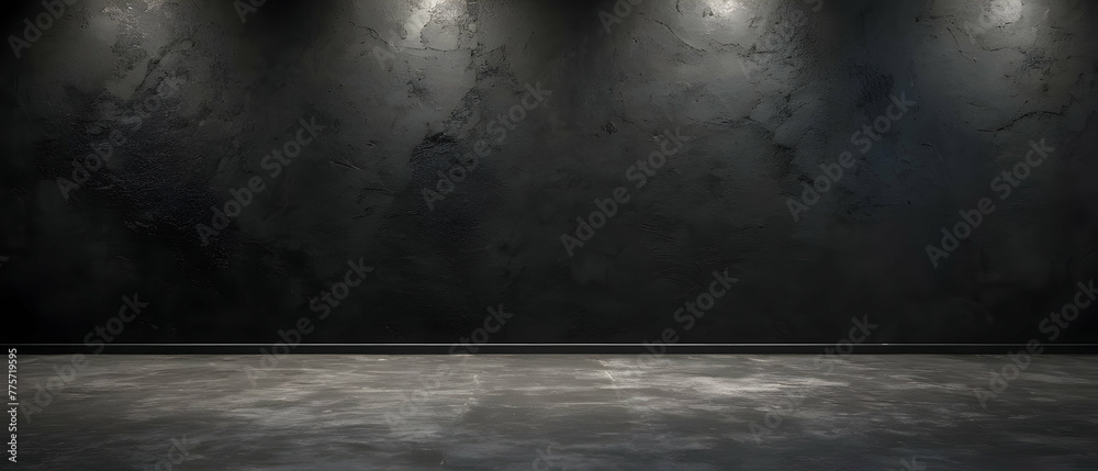 Old grunge background with black wall texture with rough dark concrete floor - obrazy, fototapety, plakaty 
