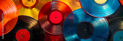 Spectrum of Sound: Colorful Array of Vintage Vinyl LP Records photo