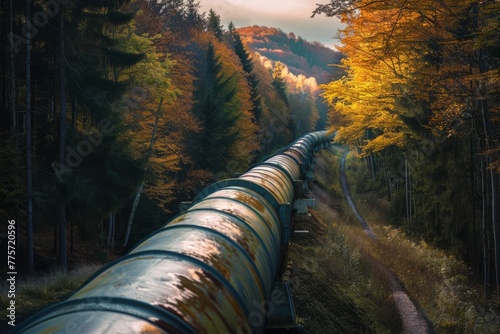 A hydrogen pipeline. Concept of gas or oil industry, fuel pipe, conduit photo
